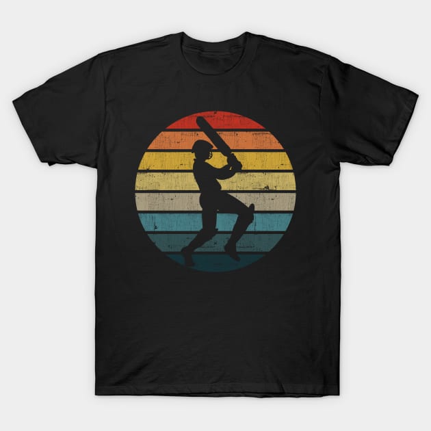 Cricket Player Silhouette On A Distressed Retro Sunset graphic T-Shirt by theodoros20